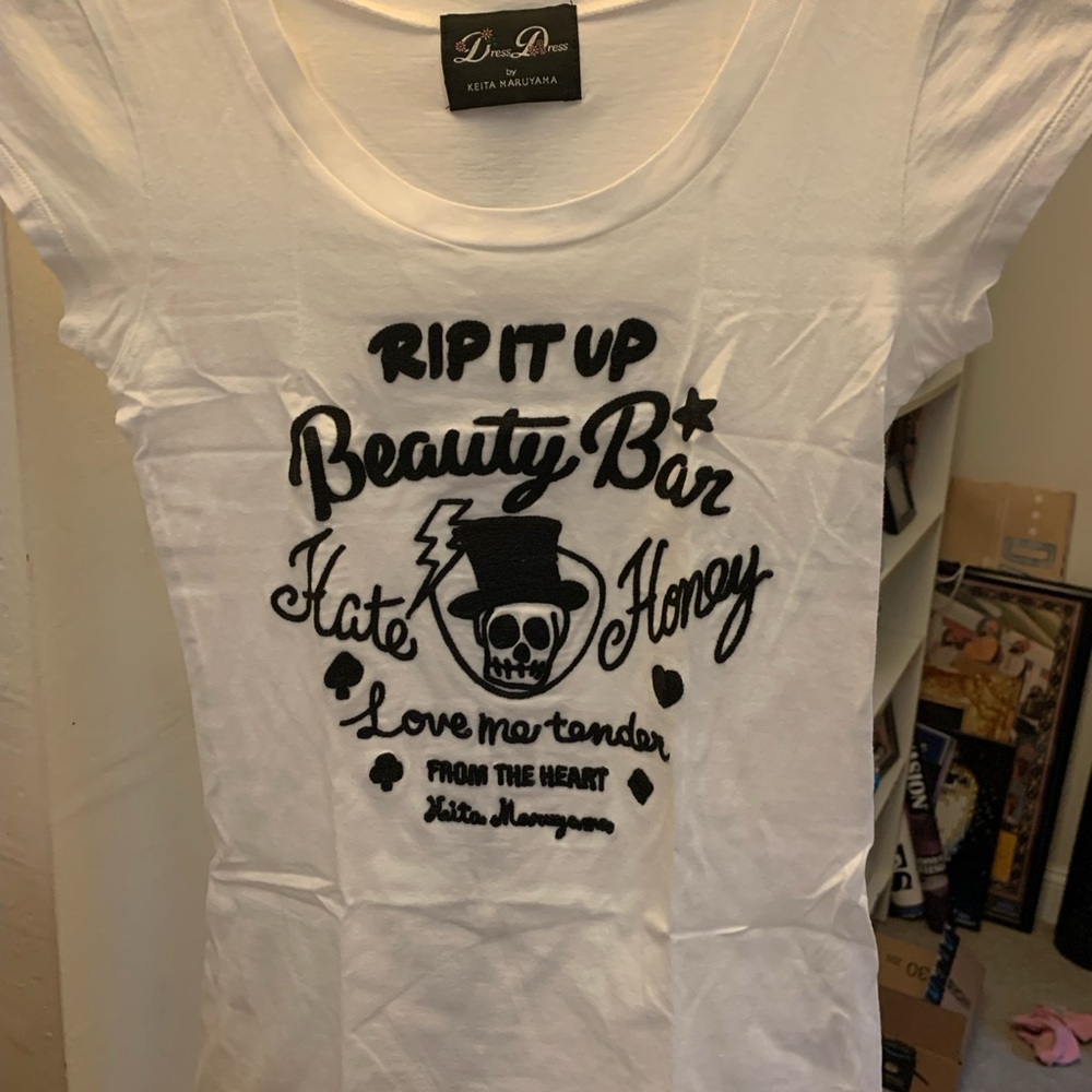 Keita Maruyama White Graphic Tee with Black Print